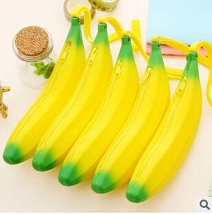 Yellow Banana Silicone Pencil Case Stationery Storage Pencil Bag Coin Purse Key Wallet Gift Stationery