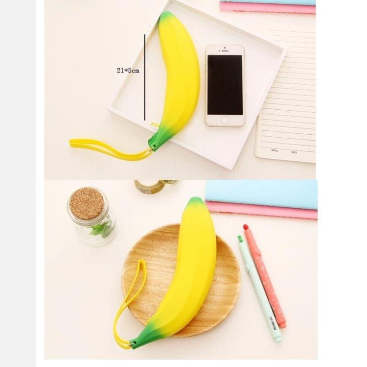 Yellow Banana Silicone Pencil Case Stationery Storage Pencil Bag Coin Purse Key Wallet Gift Stationery