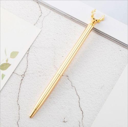 Kawaii Ball Pens Metal Elk Dree Ballpoint Pens School Stationery Office Supplies(Plating gold)