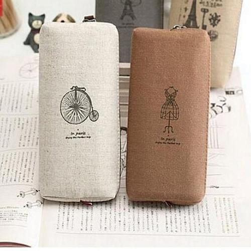 Retro Canvas Makeup Bag Cosmetic Case Coin Pouch Zipper Bag Purse Stationery Pen Bag(Bicycle)
