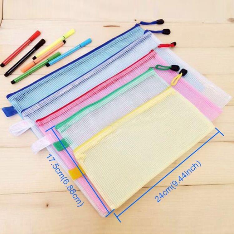 12 PCS Zipper Plastic Mesh Stationery Bag, Random Color Delivery (A5, Size: 24x17.5cm)