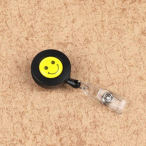 2 PCS ID Easy-to-pull Buckle Smiling Face Holder Name Tag Card Key Badge Retractable Holder Belt Clips (Black)