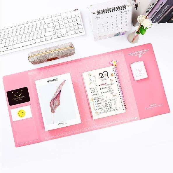 2 PCS Creative PVC Waterproof Multifunctional Desk Organizer Case Computer Keyboard Mouse Mat Set School Office Stationery Supplies(Purple)