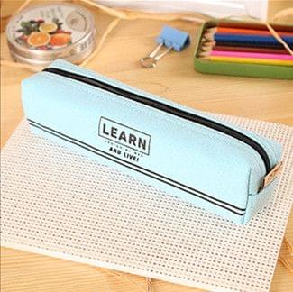 Simple Canvas Pencil-box Student School Pencil Case Office Stationery Storage Bag Small Items Bag(Sky blue)