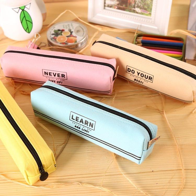 Simple Canvas Pencil-box Student School Pencil Case Office Stationery Storage Bag Small Items Bag(Sky blue)