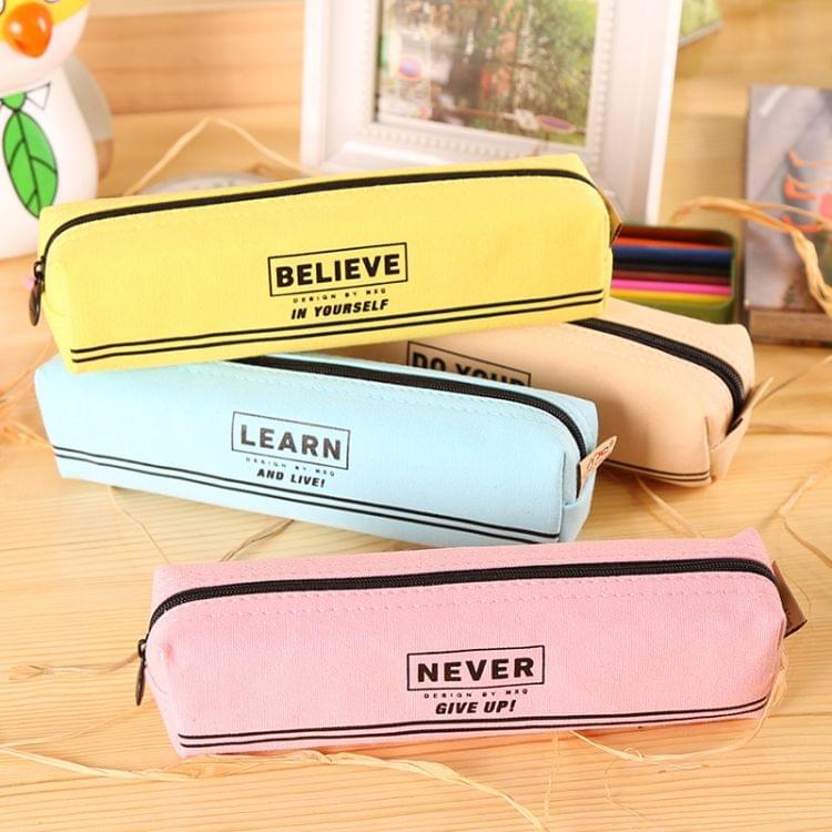 Simple Canvas Pencil-box Student School Pencil Case Office Stationery Storage Bag Small Items Bag(Sky blue)