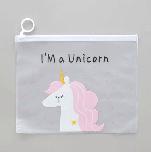 Ring Document Bag Paper File Folder Pencil bag School Stationery School Office Supplies(Close Eyes Unicorn)