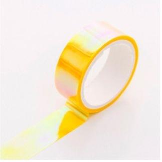 3 PCS Creative Laser Washi Tape Rainbow Color Scrapbooking Masking Tape DIY Sticker Party Decorations School Office Stationery(Yellow)