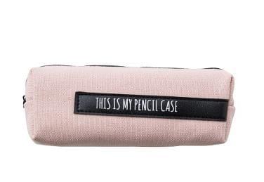 Creative School Pencil Case Simple Solid Color Large Pen Bag(Pink -black Strip)