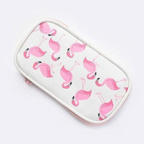 Kawaii Animal Flamingo Pattern Pencil Case Canvas Large Capacity Multifunction Pencil Bags Pen Box School Supplies Stationery Gift(Creamy-white)