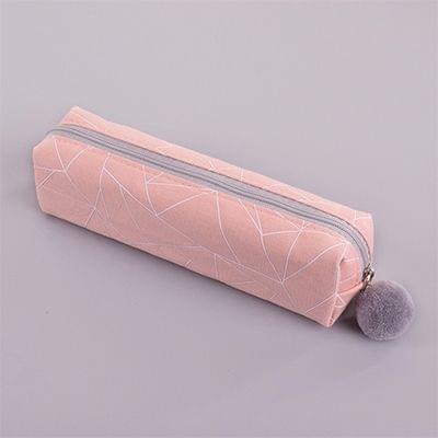 Concise Solid Color Girls Student Pencil Case School Stationery Canvas Pen Bag(Pink)