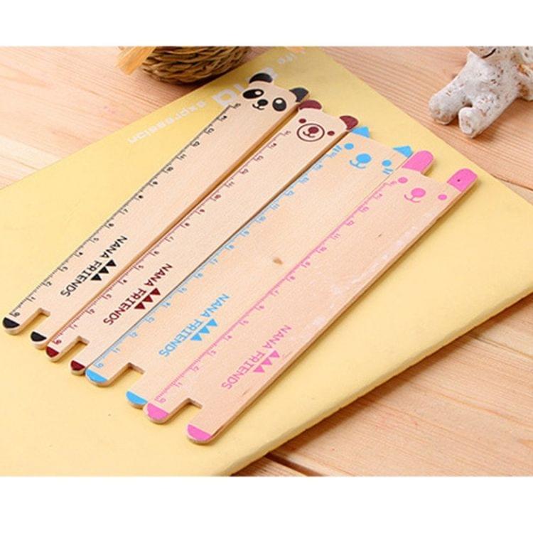 10 PCS Creative Stationery Wooden Cartoon Animal Pattern Office School Student Measuring Tools Stationery Ruler, Random Color Delivery