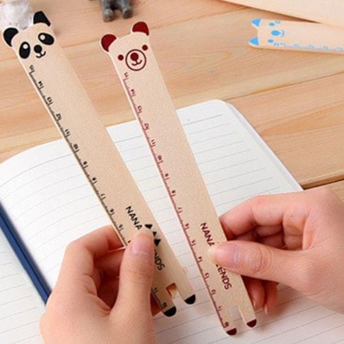 10 PCS Creative Stationery Wooden Cartoon Animal Pattern Office School Student Measuring Tools Stationery Ruler, Random Color Delivery