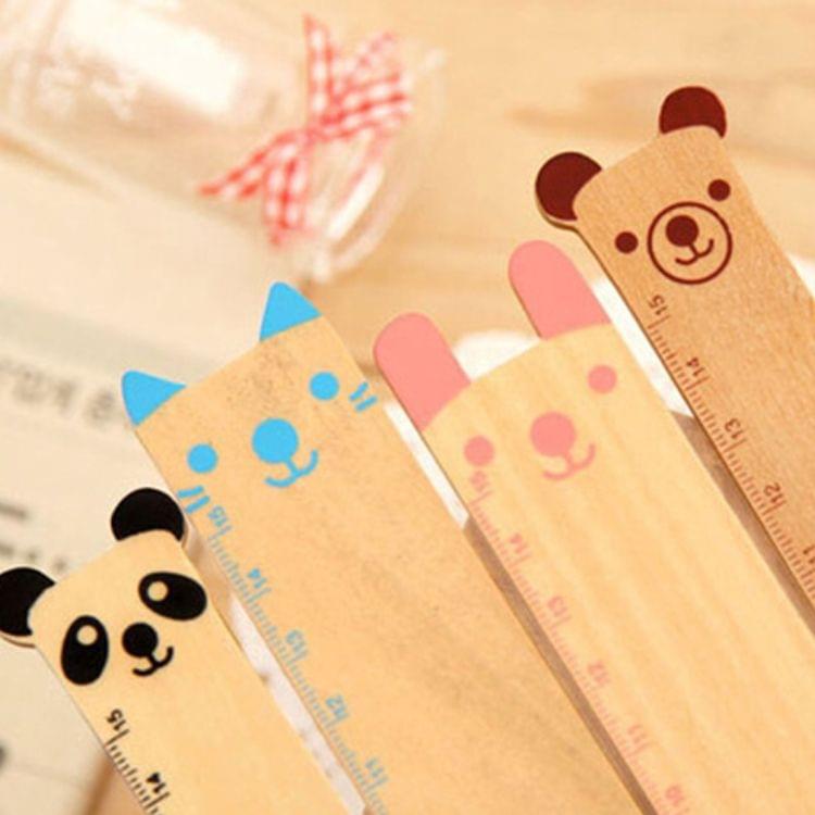 10 PCS Creative Stationery Wooden Cartoon Animal Pattern Office School Student Measuring Tools Stationery Ruler, Random Color Delivery