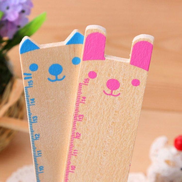 10 PCS Creative Stationery Wooden Cartoon Animal Pattern Office School Student Measuring Tools Stationery Ruler, Random Color Delivery