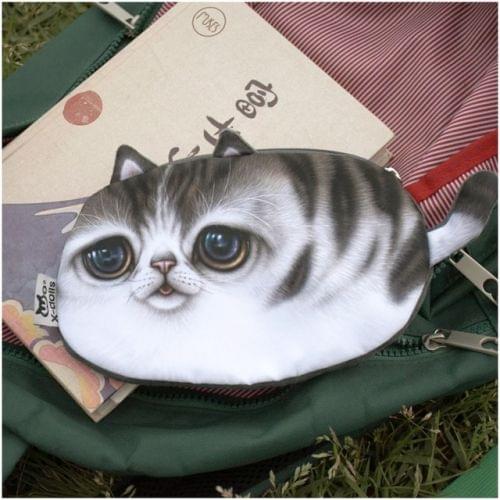 Kawaii Cats Zipper Pencils Bags Cute 3D Plush Pencils Case Large Capacity School Supplies Stationery Pen Box(Long Flower Tail)