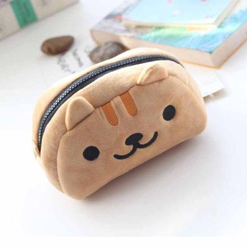 Cute Soft Short Plush Cat Makeup Bag Pen Bag Large Capacity Student Learning Pencil Case(Yellow Cat)