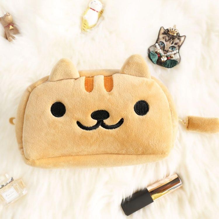 Cute Soft Short Plush Cat Makeup Bag Pen Bag Large Capacity Student Learning Pencil Case(Yellow Cat)