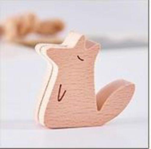 5 PCS Cute Animal Wooden Information Folder Photo Clip Product Display Board Base Notes Message Memo Clip(Fox)
