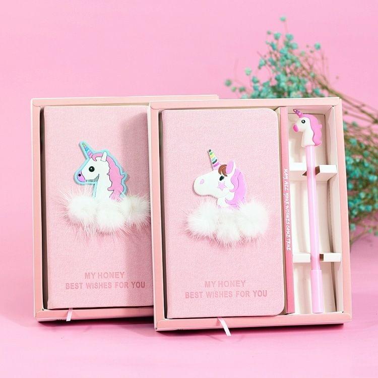 Cute Unicorn Notebook Set Office Stationery with Pen(Blue Unicorn)
