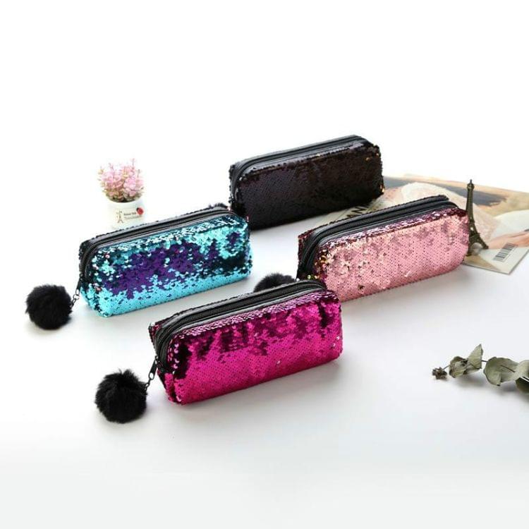 3 PCS Reversible Sequin Pencil Case for Girls School Supplies Super Big Stationery Gift Magic Makeup Bag(Magenta+Silver)