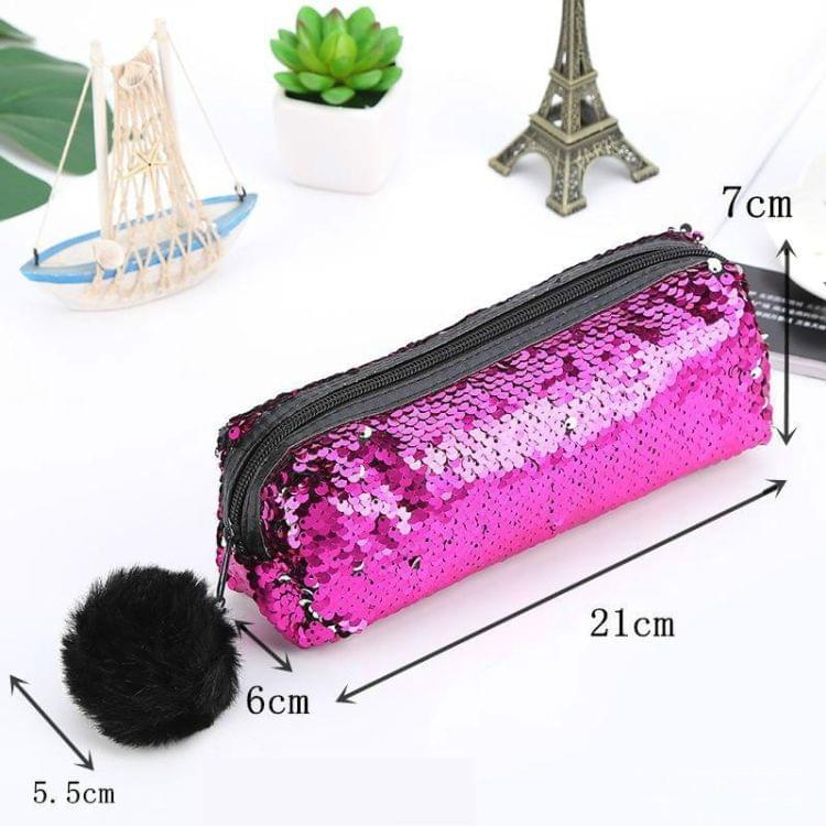 3 PCS Reversible Sequin Pencil Case for Girls School Supplies Super Big Stationery Gift Magic Makeup Bag(Magenta+Silver)