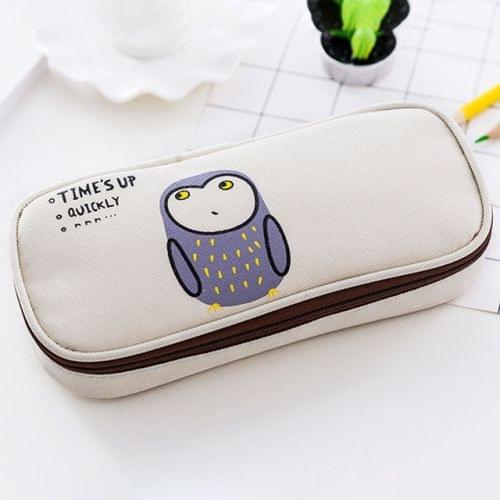 Animals Canvas Zipper Large Capacity Pencil Case Cartoon Flip Top Student Portable School Office Stationery Organizer(Owl)