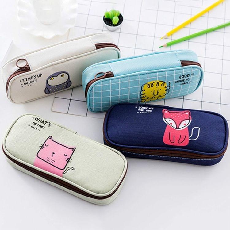 Animals Canvas Zipper Large Capacity Pencil Case Cartoon Flip Top Student Portable School Office Stationery Organizer(Owl)