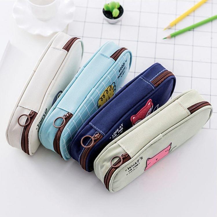 Animals Canvas Zipper Large Capacity Pencil Case Cartoon Flip Top Student Portable School Office Stationery Organizer(Owl)