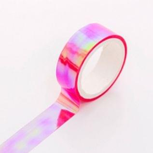 3 PCS Creative Laser Washi Tape Rainbow Color Scrapbooking Masking Tape DIY Sticker Party Decorations School Office Stationery(Pink)