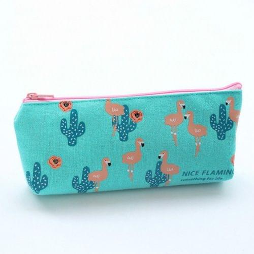 Flamingo Pattern Pencil Case Kawaii Canvas Pencil Bag Lager Capacity Pencil Pouchs Kids Girls Gift School Supplies Stationery(Green)