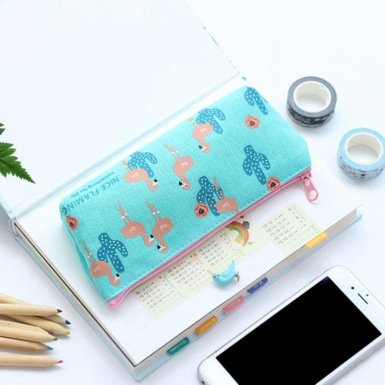 Flamingo Pattern Pencil Case Kawaii Canvas Pencil Bag Lager Capacity Pencil Pouchs Kids Girls Gift School Supplies Stationery(Green)