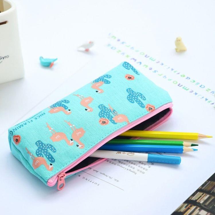 Flamingo Pattern Pencil Case Kawaii Canvas Pencil Bag Lager Capacity Pencil Pouchs Kids Girls Gift School Supplies Stationery(Green)