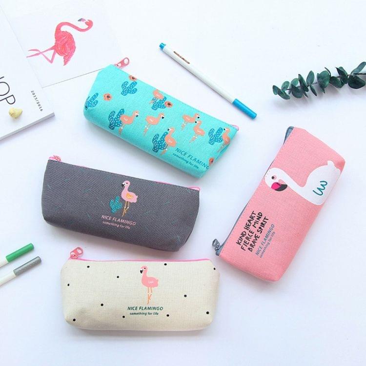 Flamingo Pattern Pencil Case Kawaii Canvas Pencil Bag Lager Capacity Pencil Pouchs Kids Girls Gift School Supplies Stationery(Green)