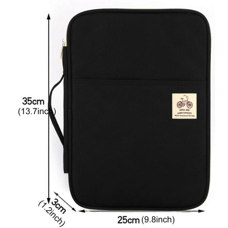Office Supplies Multi-purpose Zipper Document Folder A4 Storage Bag (Black)