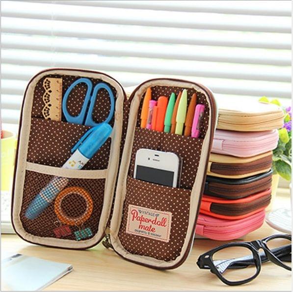 Doll Pattern Creative Office School Supplies Simple Retro Pencil Cases(Black)