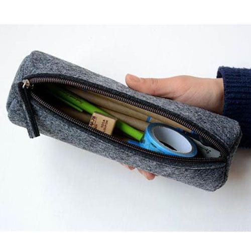 School Stationery Office Supply Pen Pencil Round Felt Case Bag (Grey)