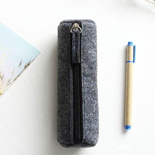 School Stationery Office Supply Pen Pencil Round Felt Case Bag (Grey)