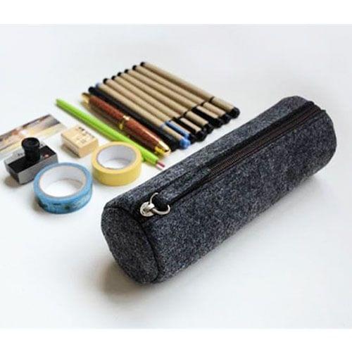 School Stationery Office Supply Pen Pencil Round Felt Case Bag (Grey)