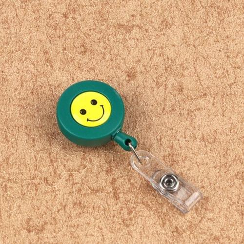 2 PCS ID Easy-to-pull Buckle Smiling Face Holder Name Tag Card Key Badge Retractable Holder Belt Clips(Green)