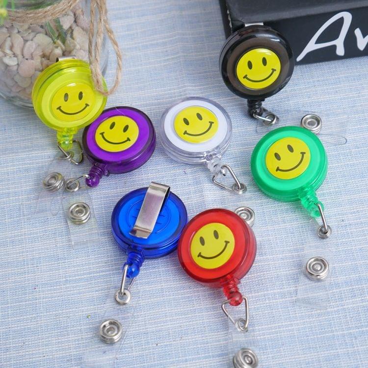 2 PCS ID Easy-to-pull Buckle Smiling Face Holder Name Tag Card Key Badge Retractable Holder Belt Clips(Green)