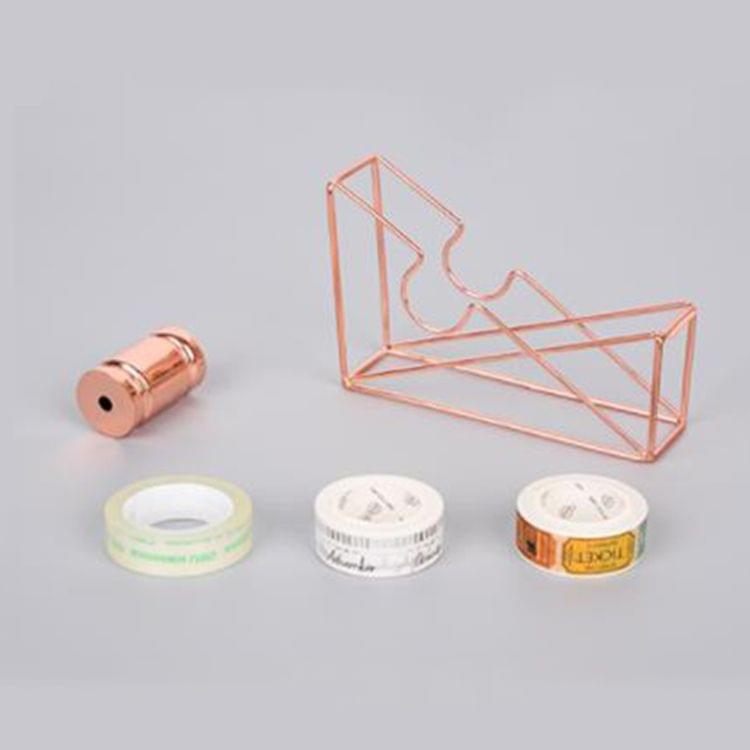 2PCS Metal Wire Hollow Tape Cutters Holder Office Supply Desktop Dispenser Racks(Rose Gold)