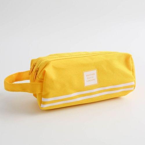 2 PCS Hand-Held Large Capacity Pen Bag Pure Color Double Zipper Pen Bag(Yellow)