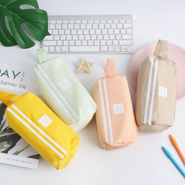 2 PCS Hand-Held Large Capacity Pen Bag Pure Color Double Zipper Pen Bag(Yellow)