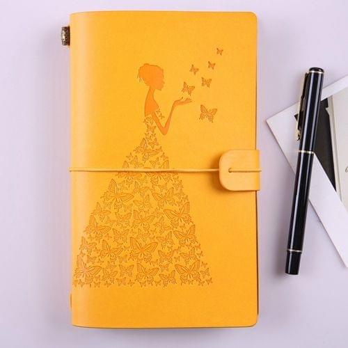 BSD020  Pretty Butterfly Lady Vintage Travelers Notebook Diary Notepad PU Leather Literature Journal Planners School Stationery(Yellow)