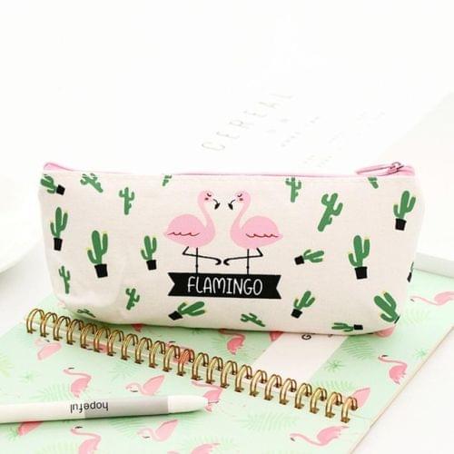 Kawaii Pencil Case Flamingos Pattern Canvas Gift School Pencil Box Pencilcase Pencil Bag School Supplies Stationery(Small flamingo)