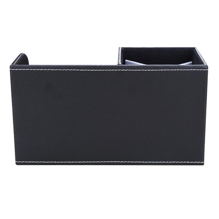 PU Leather Multi-function Desk Stationery Organizer Pen Storage Box(Black)