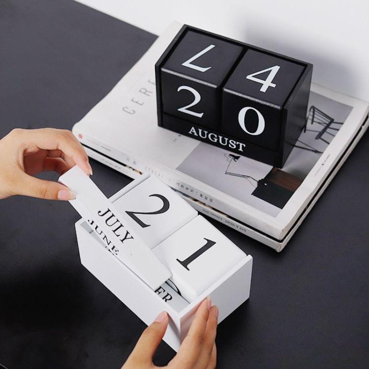 Wooden Calendar Creative Home Decoration Ornaments Living Room Desktop(Black)