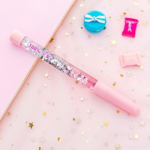 Colorful Quicksand Gel Pen Creative LED Signature Pens(Pink )