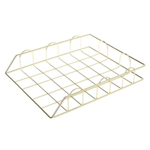 Folding Wrought Iron Letter Magazine Newspaper Holder Storage Rack File Tray Office Desk Organizer Supplies(Gold)